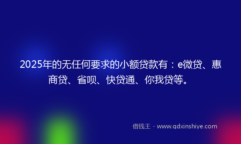 2025年的无任何要求的小额贷款有：e微贷、惠商贷、省呗、快贷通、你我贷等。