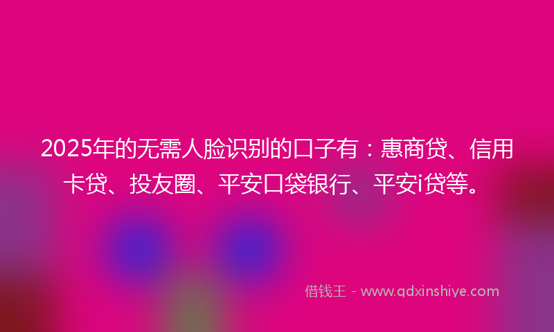 2025年的无需人脸识别的口子有：惠商贷、信用卡贷、投友圈、平安口袋银行、平安i贷等。