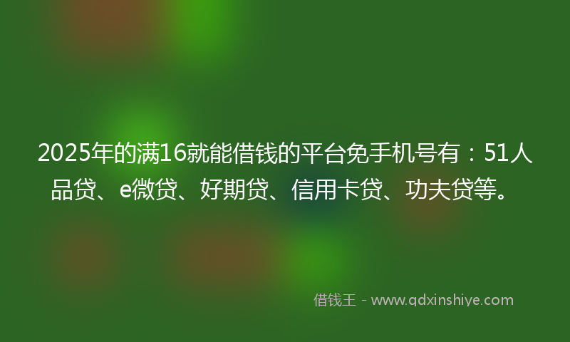 2025年的满16就能借钱的平台免手机号有：51人品贷、e微贷、好期贷、信用卡贷、功夫贷等。