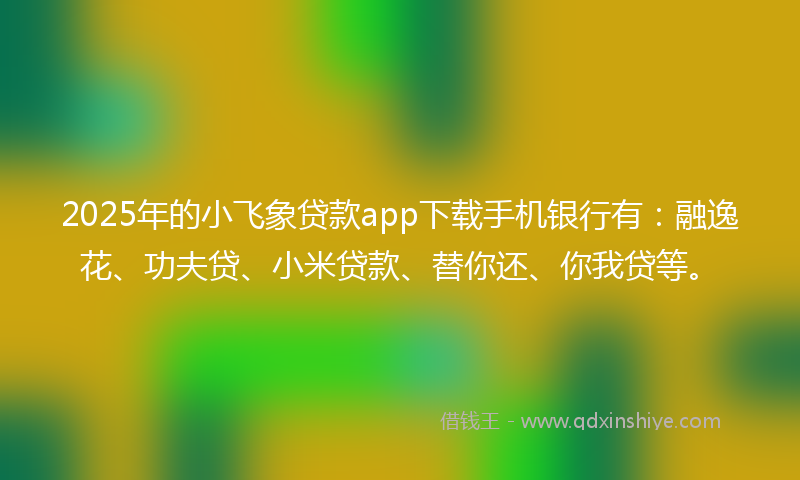 2025年的小飞象贷款app下载手机银行有：融逸花、功夫贷、小米贷款、替你还、你我贷等。