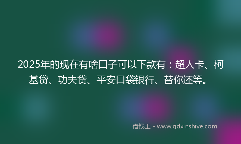 2025年的现在有啥口子可以下款有：超人卡、柯基贷、功夫贷、平安口袋银行、替你还等。