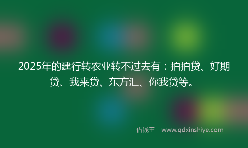 2025年的建行转农业转不过去有：拍拍贷、好期贷、我来贷、东方汇、你我贷等。