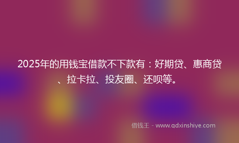 2025年的用钱宝借款不下款有：好期贷、惠商贷、拉卡拉、投友圈、还呗等。