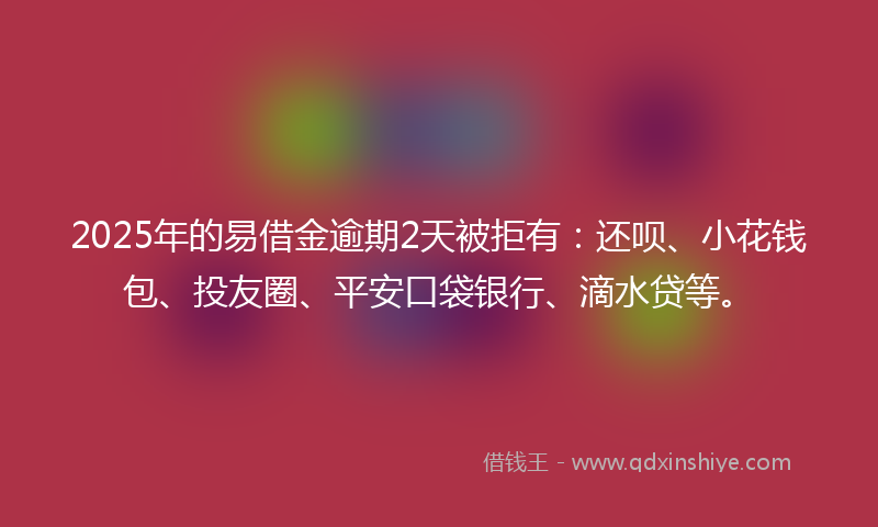 2025年的易借金逾期2天被拒有：还呗、小花钱包、投友圈、平安口袋银行、滴水贷等。