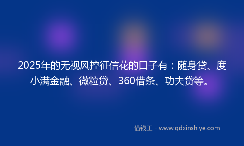 2025年的无视风控征信花的口子有：随身贷、度小满金融、微粒贷、360借条、功夫贷等。