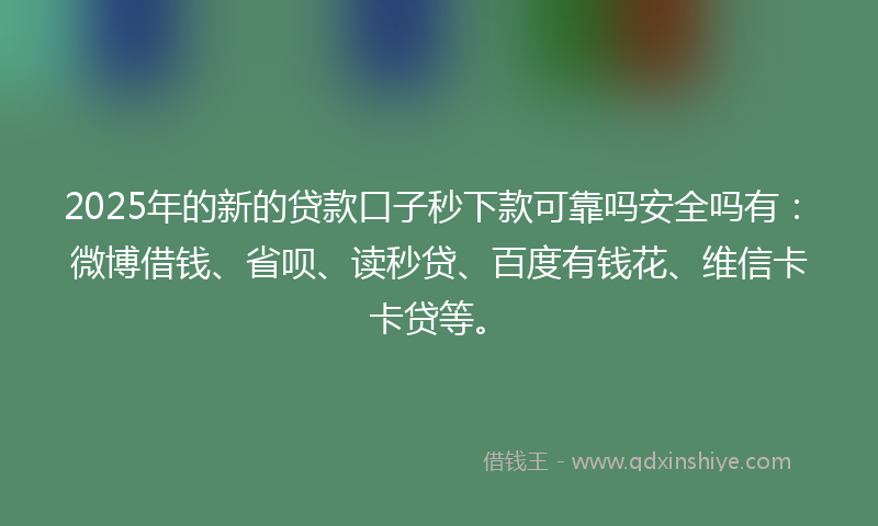 2025年的新的贷款口子秒下款可靠吗安全吗有：微博借钱、省呗、读秒贷、百度有钱花、维信卡卡贷等。