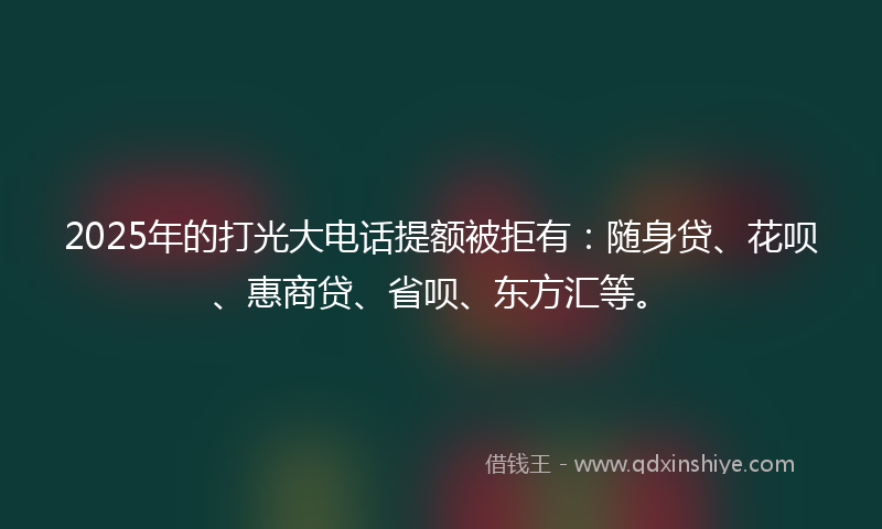 2025年的打光大电话提额被拒有：随身贷、花呗、惠商贷、省呗、东方汇等。