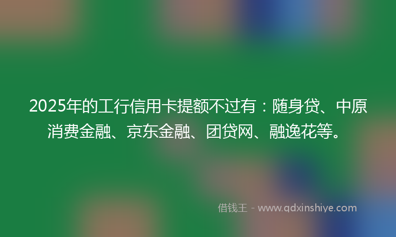 2025年的工行信用卡提额不过有：随身贷、中原消费金融、京东金融、团贷网、融逸花等。