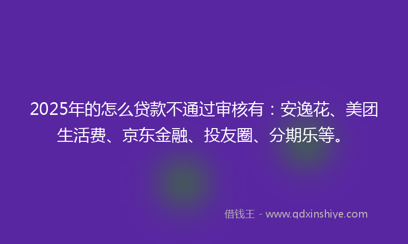 2025年的怎么贷款不通过审核有：安逸花、美团生活费、京东金融、投友圈、分期乐等。