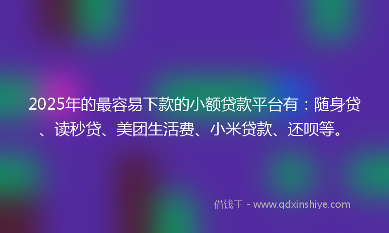 2025年的最容易下款的小额贷款平台有：随身贷、读秒贷、美团生活费、小米贷款、还呗等。