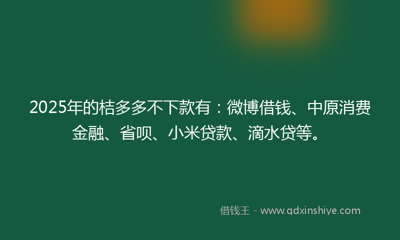 2025年的桔多多不下款有：微博借钱、中原消费金融、省呗、小米贷款、滴水贷等。