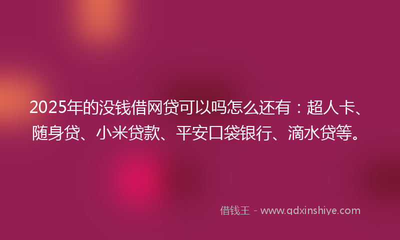 2025年的没钱借网贷可以吗怎么还有：超人卡、随身贷、小米贷款、平安口袋银行、滴水贷等。