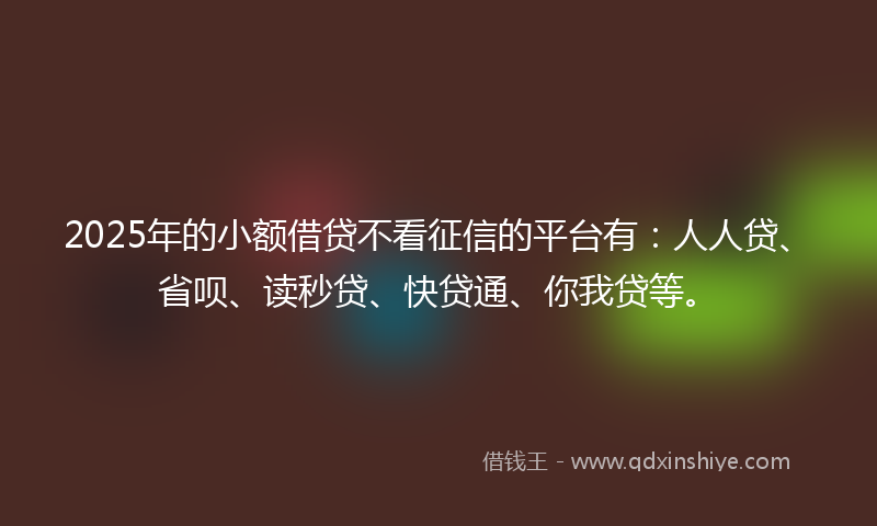 2025年的小额借贷不看征信的平台有：人人贷、省呗、读秒贷、快贷通、你我贷等。