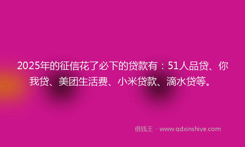 2025年的征信花了必下的贷款有：51人品贷、你我贷、美团生活费、小米贷款、滴水贷等。