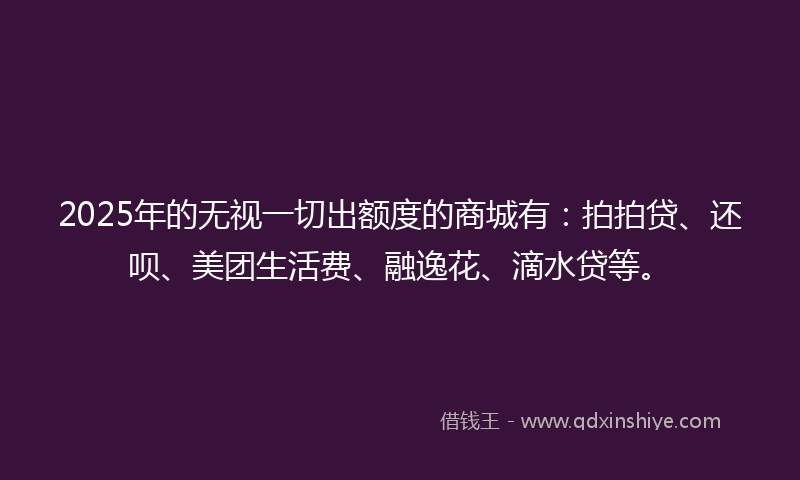2025年的无视一切出额度的商城有：拍拍贷、还呗、美团生活费、融逸花、滴水贷等。