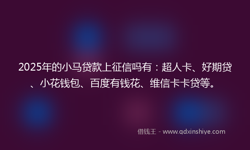 2025年的小马贷款上征信吗有：超人卡、好期贷、小花钱包、百度有钱花、维信卡卡贷等。
