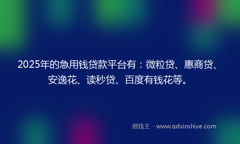 2025年的急用钱贷款平台有：微粒贷、惠商贷、安逸花、读秒贷、百度有钱花等。