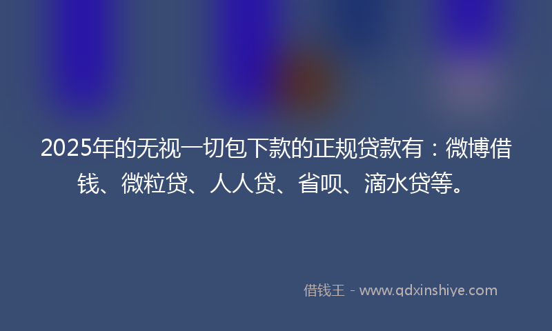 2025年的无视一切包下款的正规贷款有：微博借钱、微粒贷、人人贷、省呗、滴水贷等。