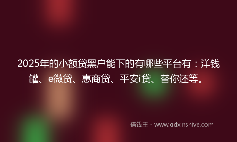 2025年的小额贷黑户能下的有哪些平台有：洋钱罐、e微贷、惠商贷、平安i贷、替你还等。