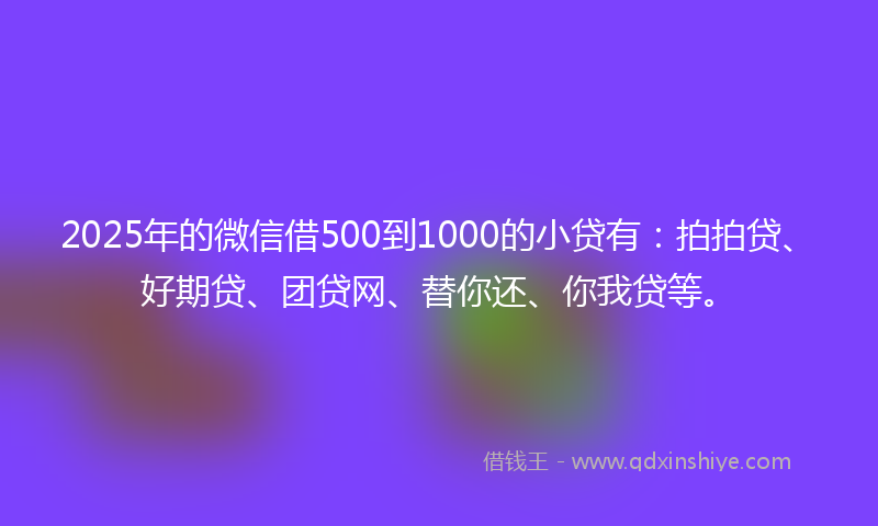 2025年的微信借500到1000的小贷有:拍拍贷、好期贷、团贷网、替你还、你我贷等。