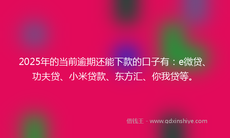 2025年的当前逾期还能下款的口子有：e微贷、功夫贷、小米贷款、东方汇、你我贷等。