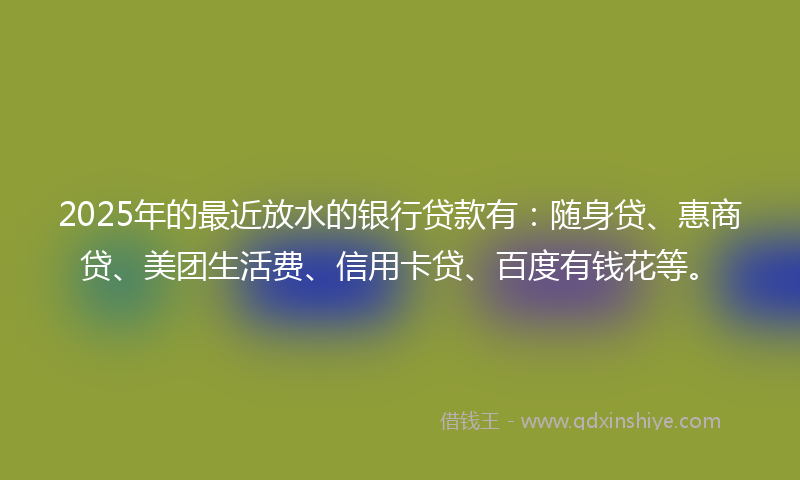 2025年的最近放水的银行贷款有：随身贷、惠商贷、美团生活费、信用卡贷、百度有钱花等。