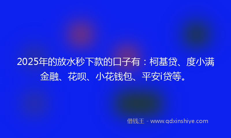 2025年的放水秒下款的口子有：柯基贷、度小满金融、花呗、小花钱包、平安i贷等。