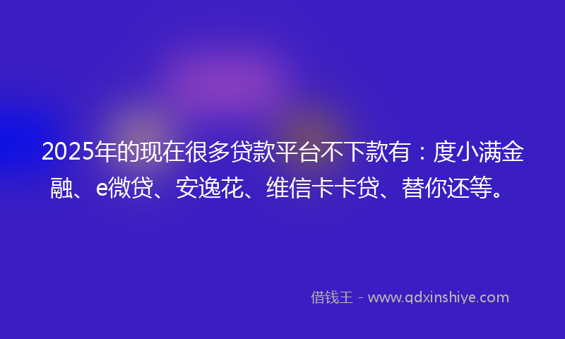 2025年的现在很多贷款平台不下款有：度小满金融、e微贷、安逸花、维信卡卡贷、替你还等。