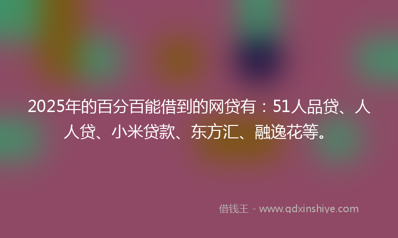2025年的百分百能借到的网贷有：51人品贷、人人贷、小米贷款、东方汇、融逸花等。