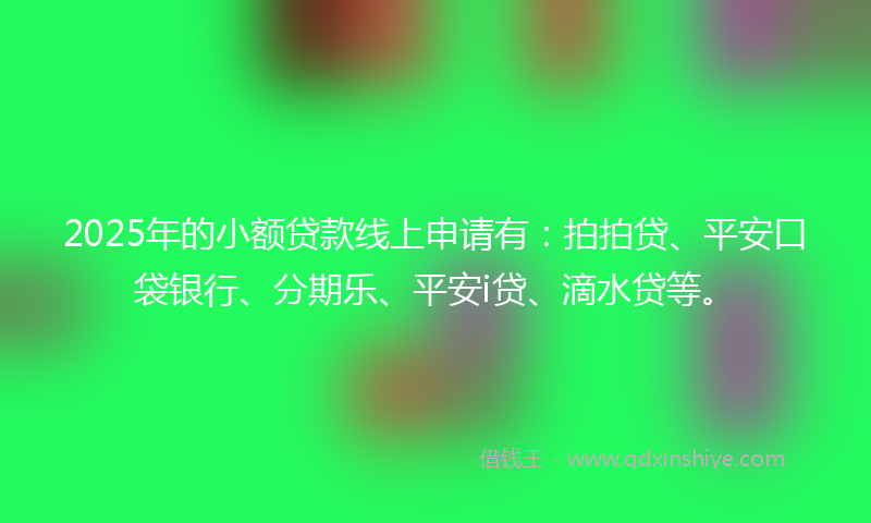 2025年的小额贷款线上申请有:拍拍贷、平安口袋银行、分期乐、平安i贷、滴水贷等。