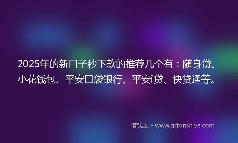 2025年的新口子秒下款的推荐几个有：随身贷、小花钱包、平安口袋银行、平安i贷、快贷通等。