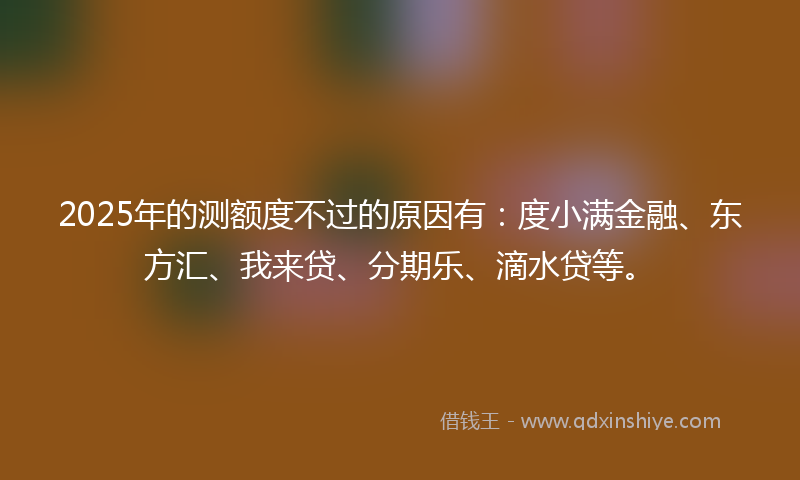 2025年的测额度不过的原因有：度小满金融、东方汇、我来贷、分期乐、滴水贷等。