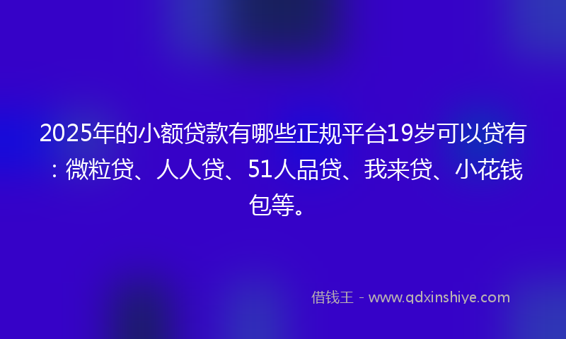 2025年的小额贷款有哪些正规平台19岁可以贷有：微粒贷、人人贷、51人品贷、我来贷、小花钱包等。