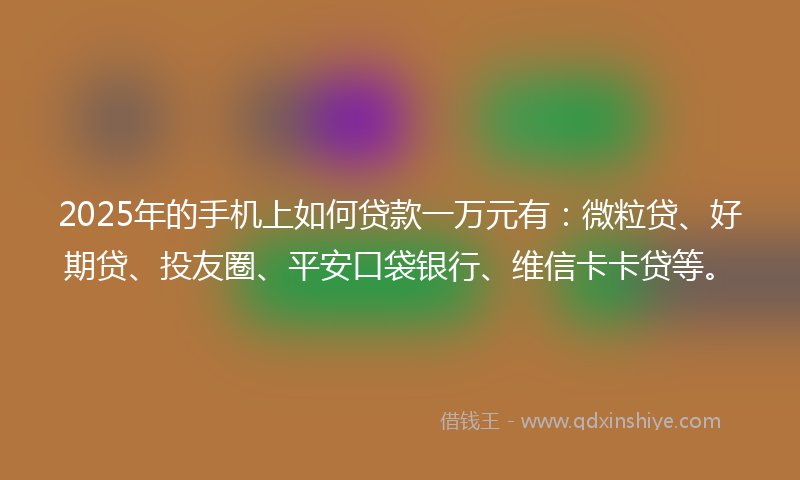 2025年的手机上如何贷款一万元有：微粒贷、好期贷、投友圈、平安口袋银行、维信卡卡贷等。