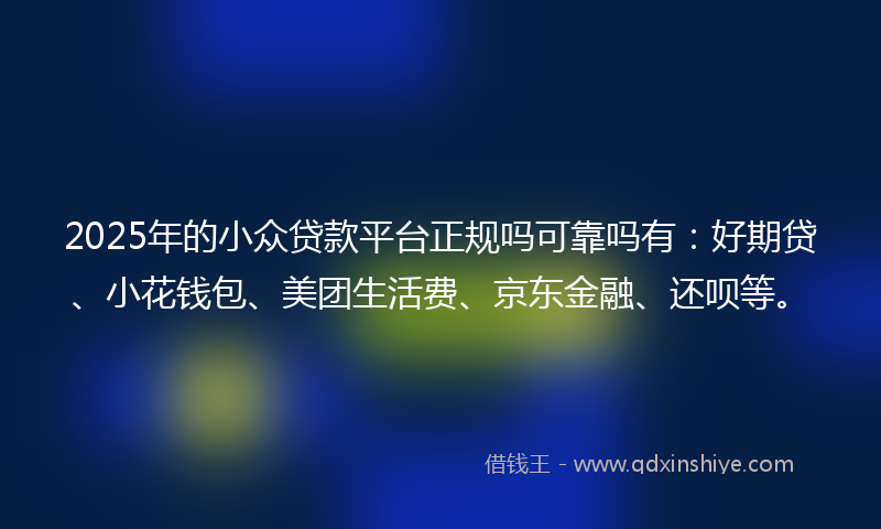 2025年的小众贷款平台正规吗可靠吗有：好期贷、小花钱包、美团生活费、京东金融、还呗等。