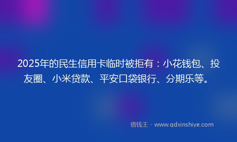 2025年的民生信用卡临时被拒有：小花钱包、投友圈、小米贷款、平安口袋银行、分期乐等。