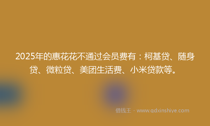 2025年的惠花花不通过会员费有：柯基贷、随身贷、微粒贷、美团生活费、小米贷款等。