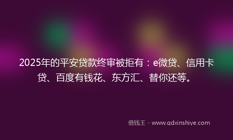 2025年的平安贷款终审被拒有：e微贷、信用卡贷、百度有钱花、东方汇、替你还等。
