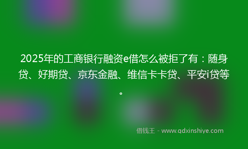 2025年的工商银行融资e借怎么被拒了有：随身贷、好期贷、京东金融、维信卡卡贷、平安i贷等。