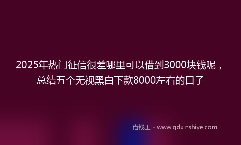 2025年热门征信很差哪里可以借到3000块钱呢，总结五个无视黑白下款8000左右的口子