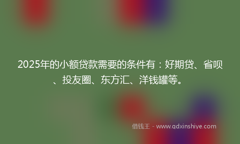 2025年的小额贷款需要的条件有：好期贷、省呗、投友圈、东方汇、洋钱罐等。