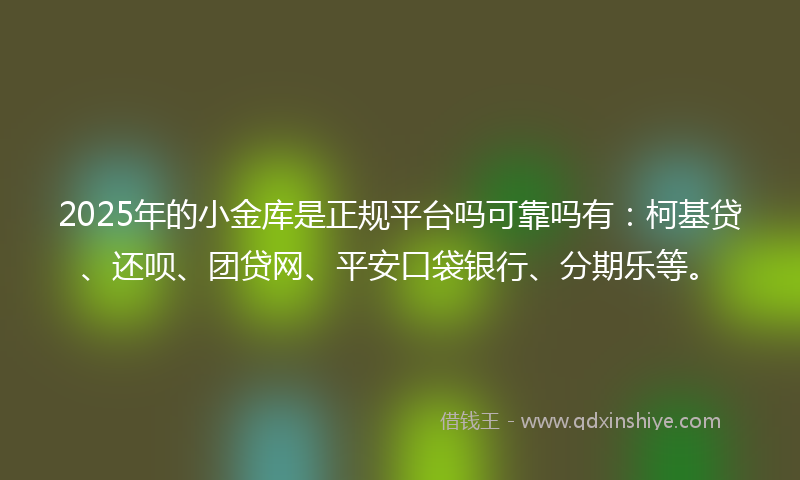 2025年的小金库是正规平台吗可靠吗有：柯基贷、还呗、团贷网、平安口袋银行、分期乐等。