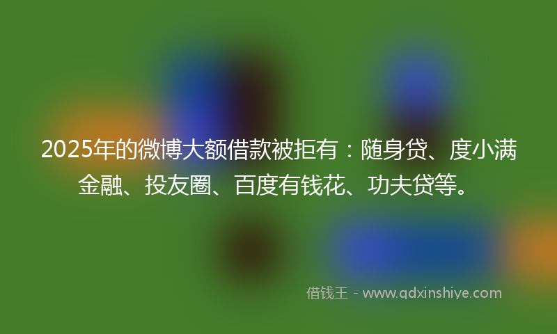 2025年的微博大额借款被拒有：随身贷、度小满金融、投友圈、百度有钱花、功夫贷等。