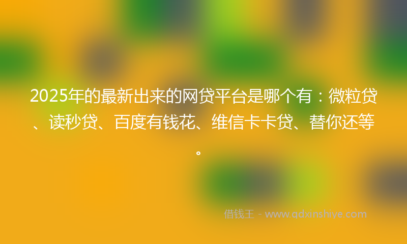 2025年的最新出来的网贷平台是哪个有：微粒贷、读秒贷、百度有钱花、维信卡卡贷、替你还等。