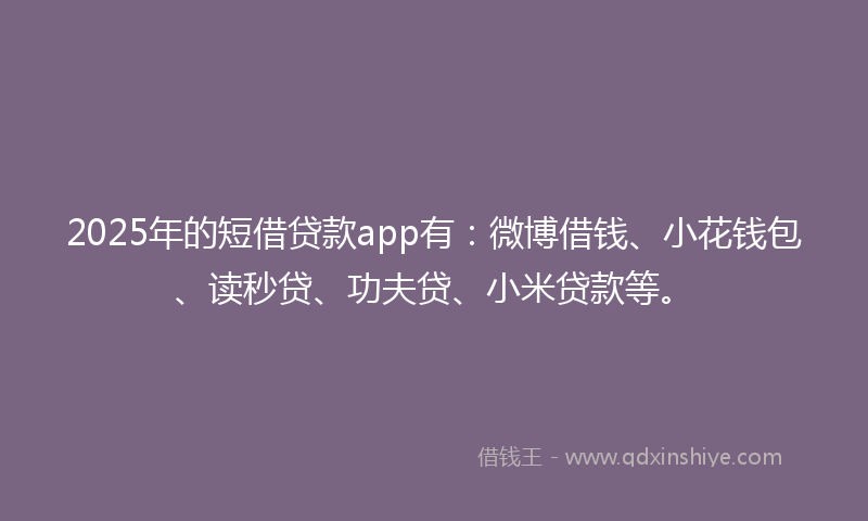 2025年的短借贷款app有：微博借钱、小花钱包、读秒贷、功夫贷、小米贷款等。