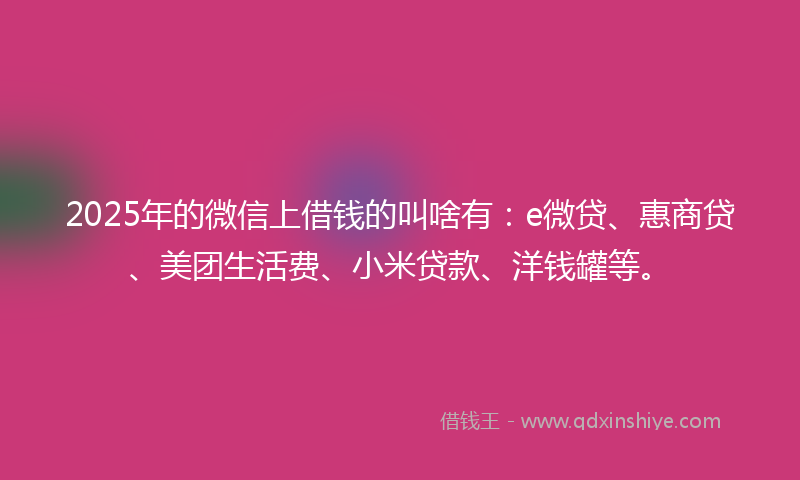 2025年的微信上借钱的叫啥有：e微贷、惠商贷、美团生活费、小米贷款、洋钱罐等。