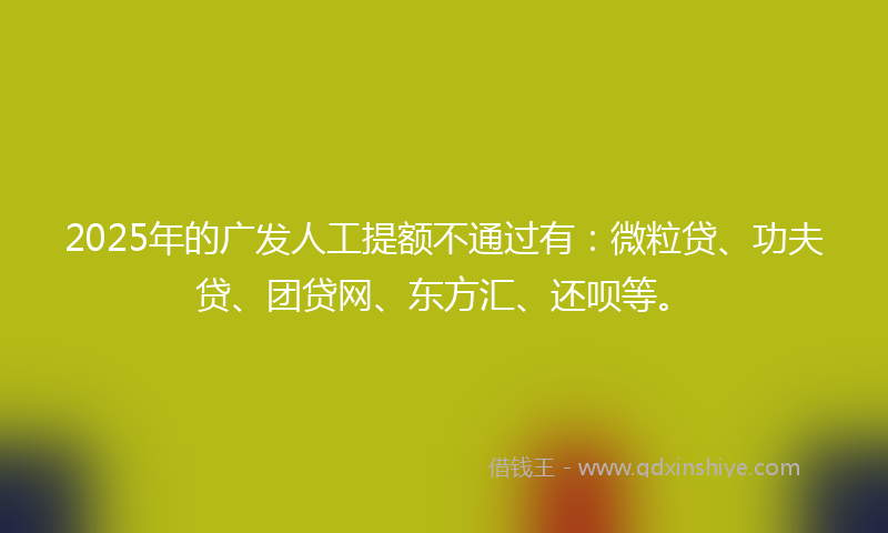 2025年的广发人工提额不通过有：微粒贷、功夫贷、团贷网、东方汇、还呗等。