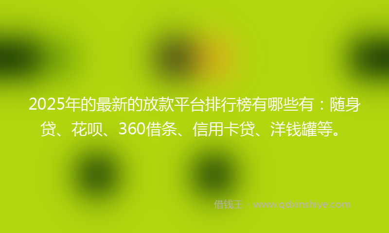 2025年的最新的放款平台排行榜有哪些有：随身贷、花呗、360借条、信用卡贷、洋钱罐等。
