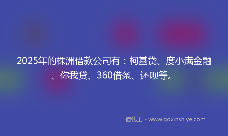 2025年的株洲借款公司有：柯基贷、度小满金融、你我贷、360借条、还呗等。