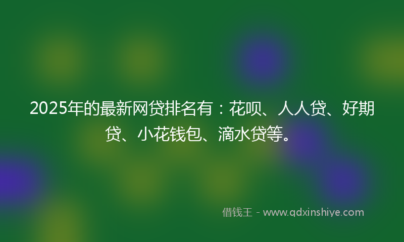 2025年的最新网贷排名有：花呗、人人贷、好期贷、小花钱包、滴水贷等。